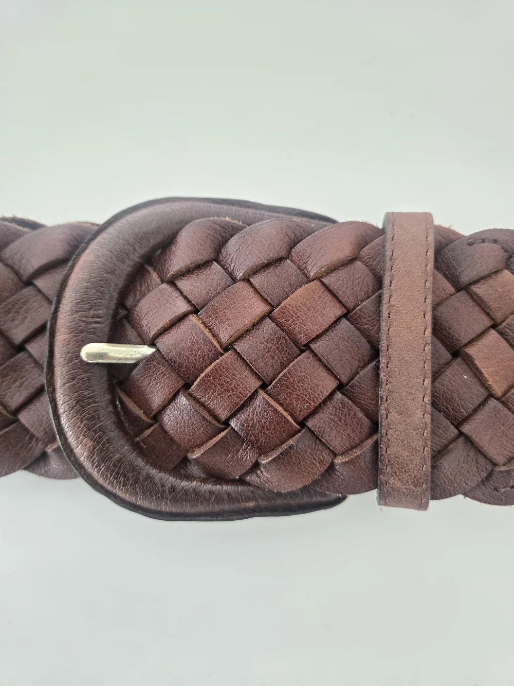 Women's Brown Braided Leather Belt w/ Buckle, Size S Regular